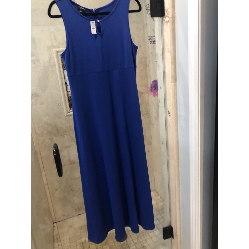 Talbots Blue Purple Maxi Dress Stretch Sleeveless Keyhole Petite Small PS NWT